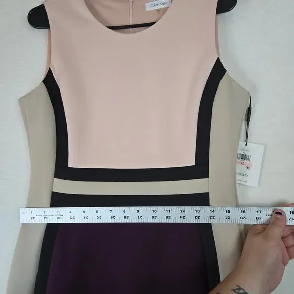 Calvin Klein Color Block Sheath Dress Womens 10 Knee Length Sleeveless 0679 - Picture 9 of 10